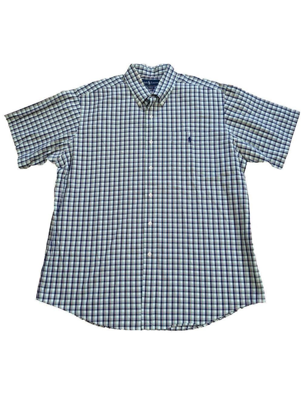 Vintage Ralph Lauren Polo Mens XL Geen Blue Plaid Button Down Custom Fit Shirt